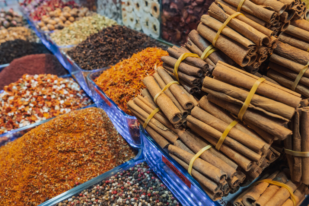 closeup of dried spices and tea backgroundin grand bazaar